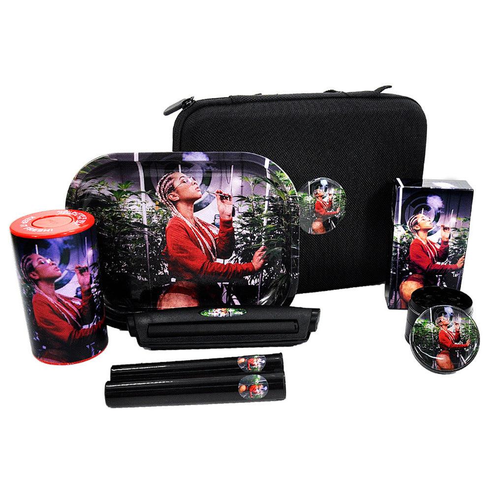 8 Pieces Metal Tobacco Kit Rolling Tray Plastic Herb Container Zinc Alloy Smoking Accessories - Puffingmaster