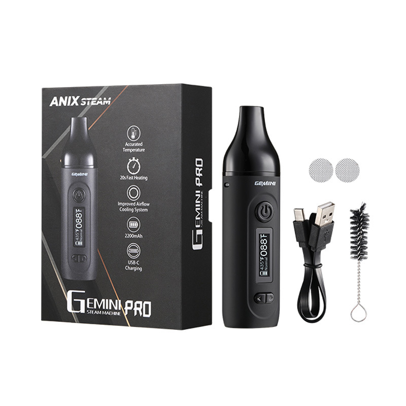 Anix Gemini Pro Dry Herb Vaporizer Kit black with box and accessories