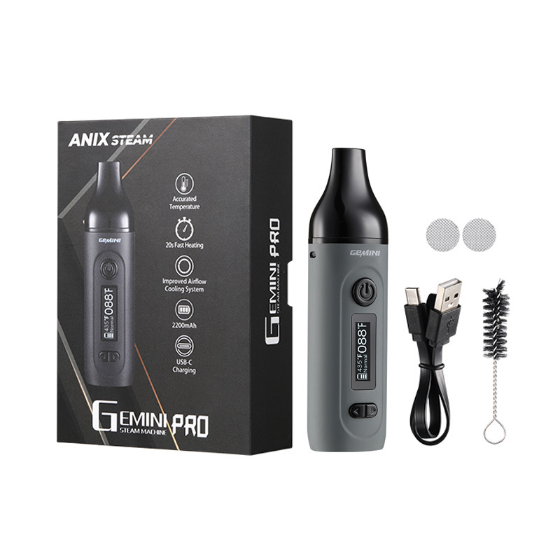 Anix Gemini Pro Dry Herb Vaporizer Kit gray with box and accessories