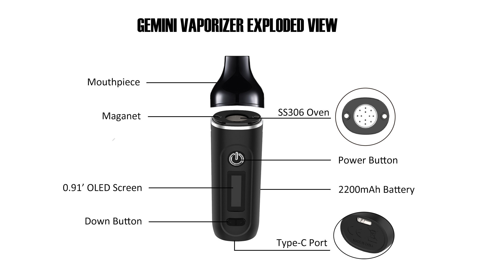 Anix Gemini Pro Dry Herb Vaporizer Kit black with specifications