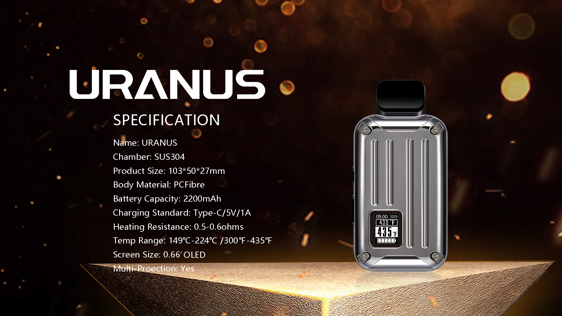 ANIX Uranus Dry Herb Vaporizer with specifications