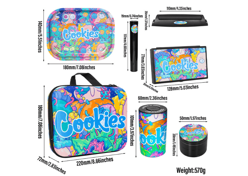 Cookies Rolling Tray Set Case 8 Pieces Grinder with Tobacco Bag Smoking Accessories - Puffingmaster