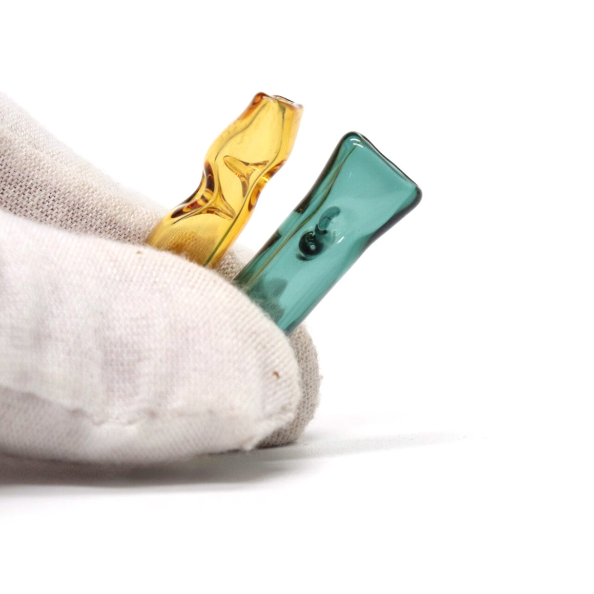 Glass Joint Filter Tip Flat Mouthpiece yellow and blue