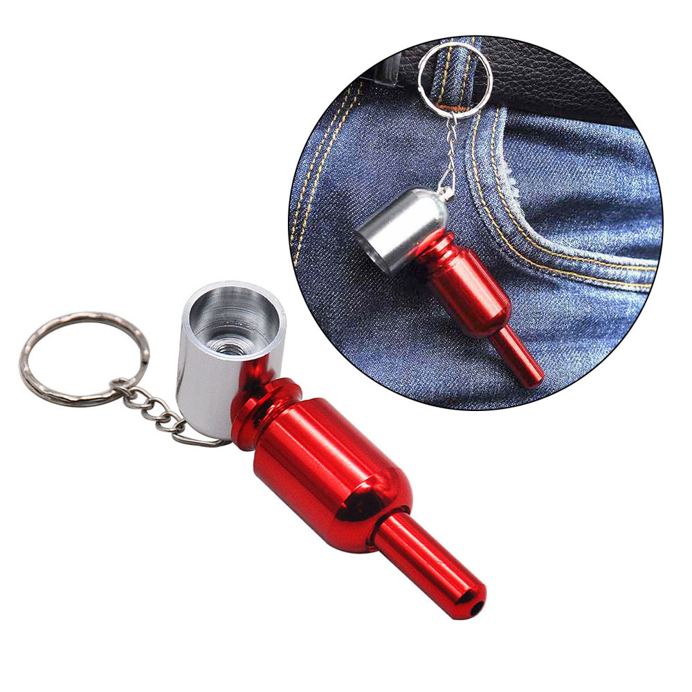 Pill Shape Mini Keychain Metal Smoking Pipe red