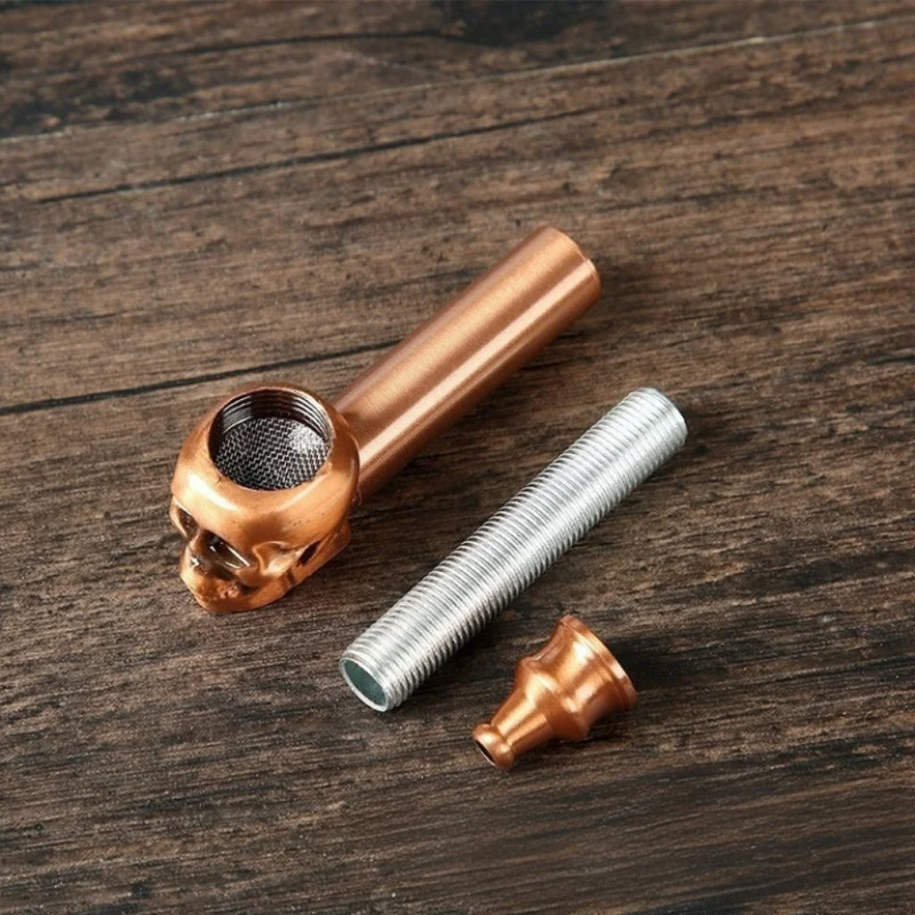 Pipa de metal con cabeza de fantasma | Juego de fumar portátil lavable de bronce y cobre