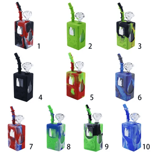 Silicone Glass Mini Game Bong Square Box Shape Pipe with Glass Bowl - Puffingmaster