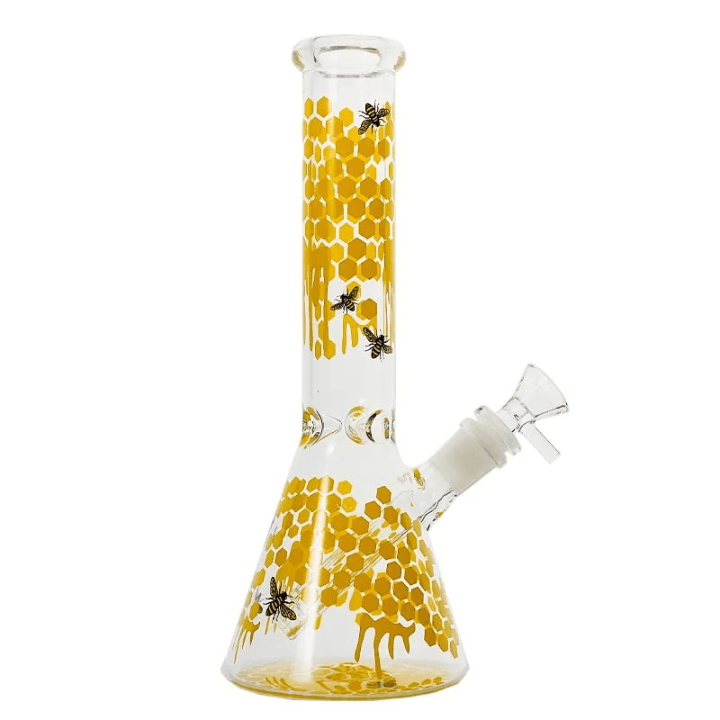 Honeycombed Bee Decal Beaker Glass Bong 10 Inch Water Pipe with Glass Bowl - Puffingmaster