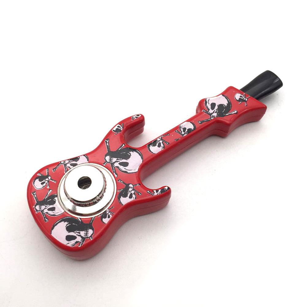 Metal Guitar Pipe | Creative Skull Printed Detachable Portable Pipe with Cover and Mesh - Puffingmaster
