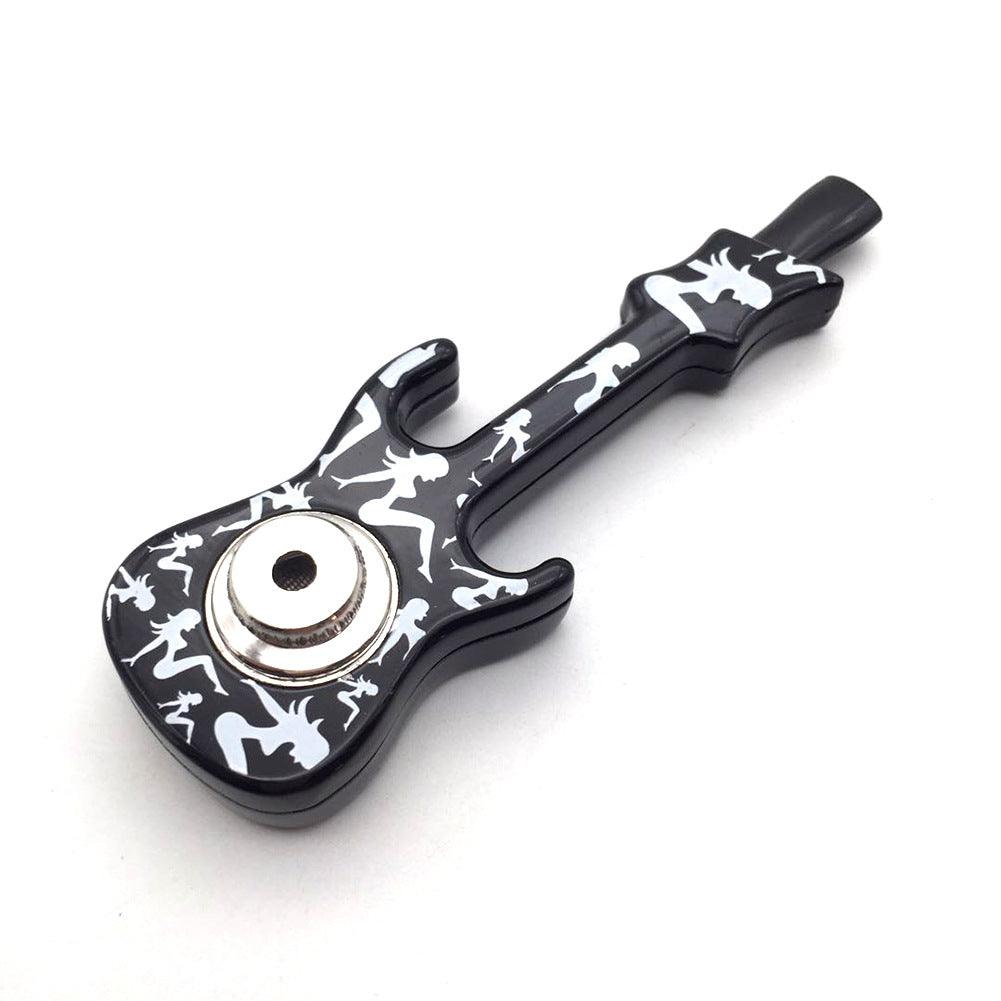 Metal Guitar Pipe | Creative Skull Printed Detachable Portable Pipe with Cover and Mesh - Puffingmaster