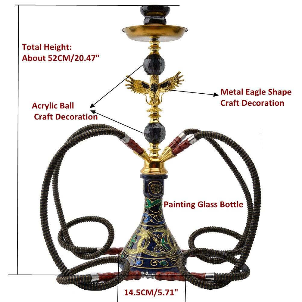 Arab Eagle Shape Glass Metal Ceramic Hookah Set | Narguile Completo 4 Hoses Bar Shisha Set | Water Pipe Cachimba Nargile Sheesha Narguile Chicha - Puffingmaster